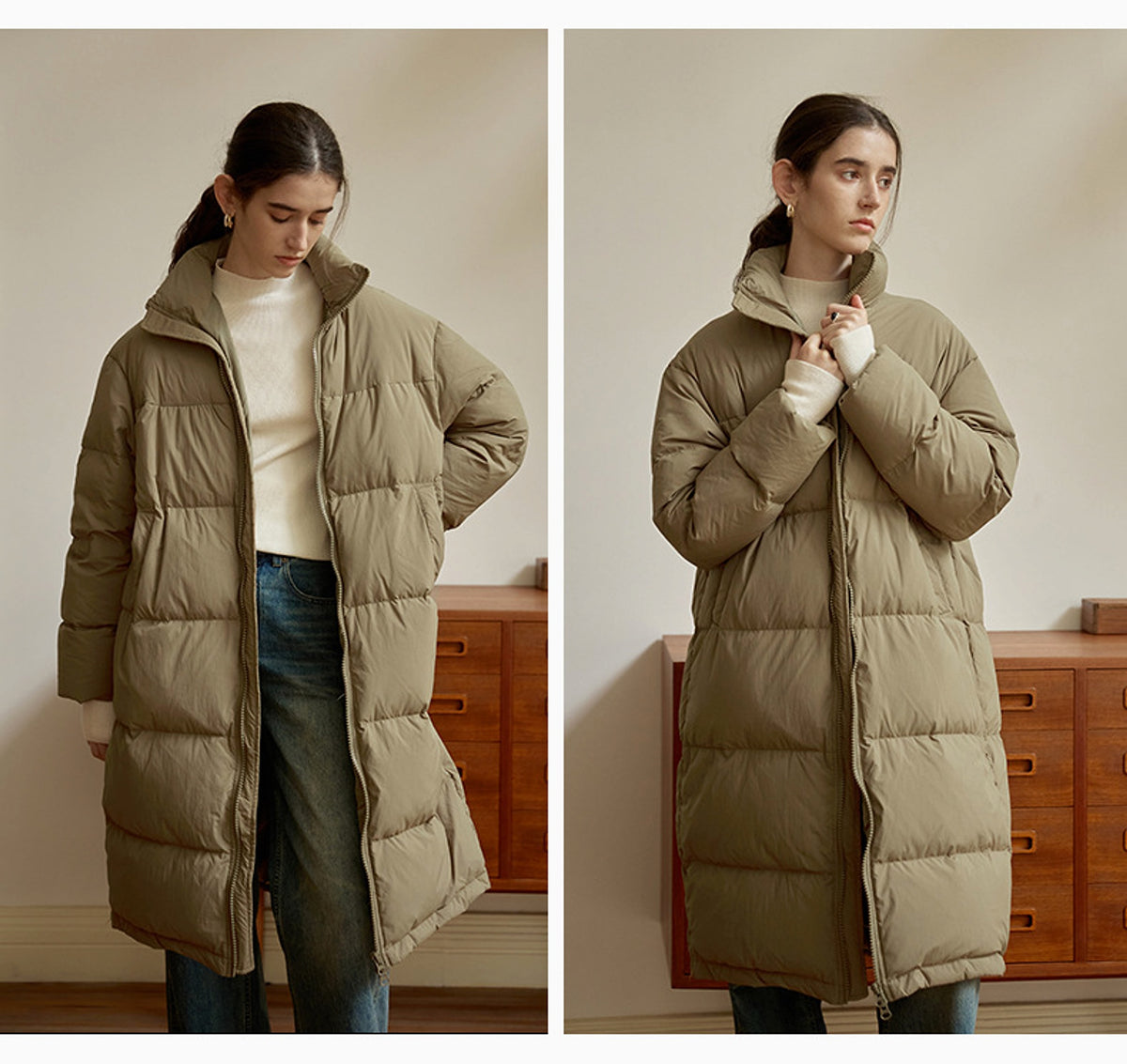 Zipper Snap Button Half Turtleneck Down Jacket Women - enhanced image 6
