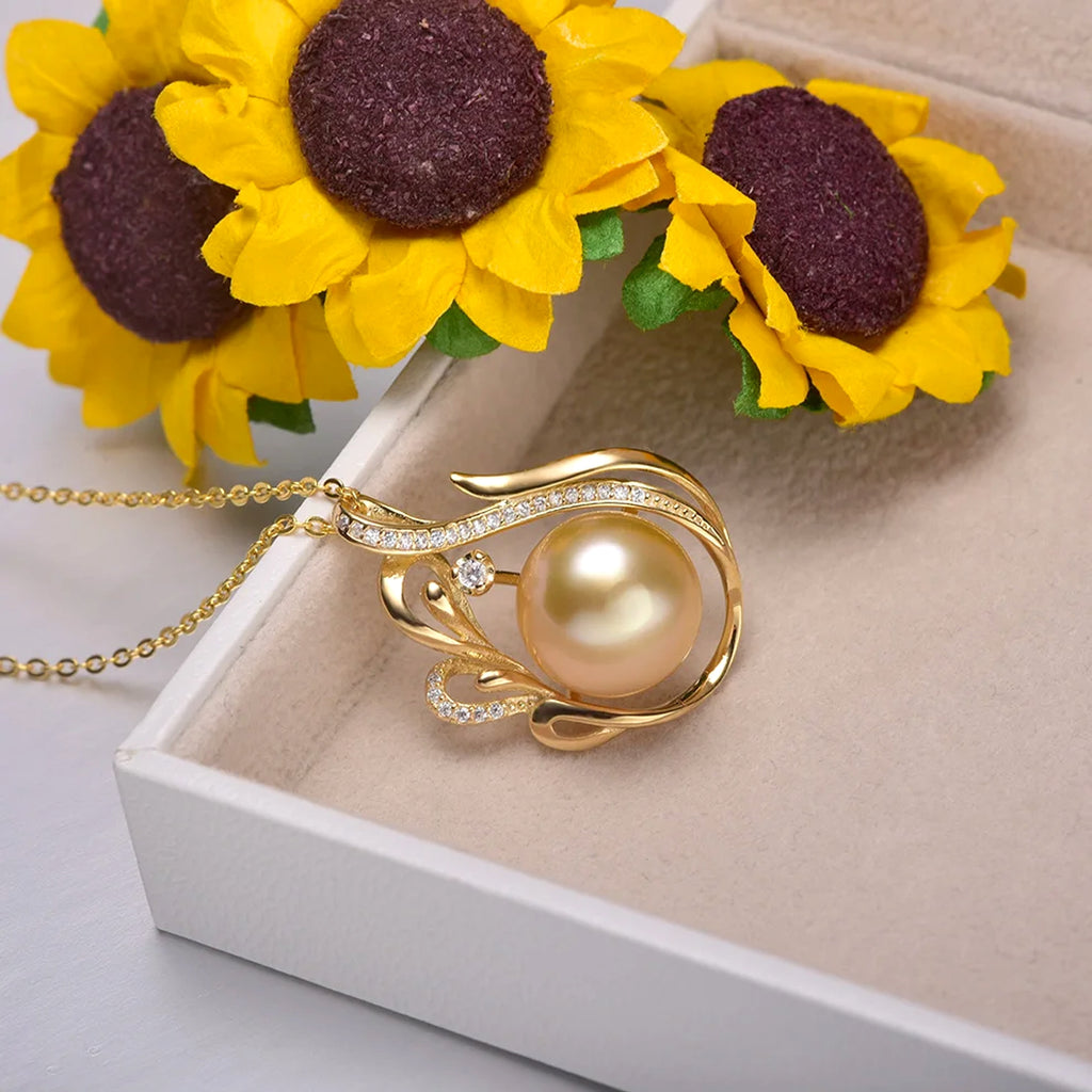 11-12mm 925 Silver Saltwater Gold Pearl Pendant - enhanced image 7