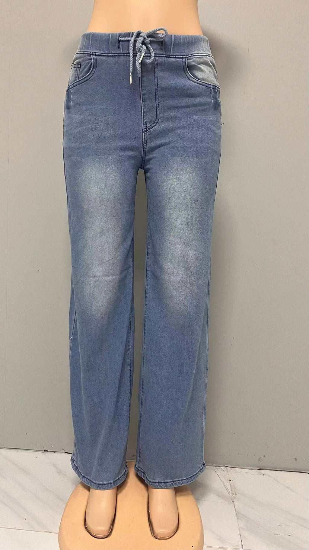 25 Edition – High Waist Drawstring Wide Leg Jeans – Light Blue - enhanced image 7