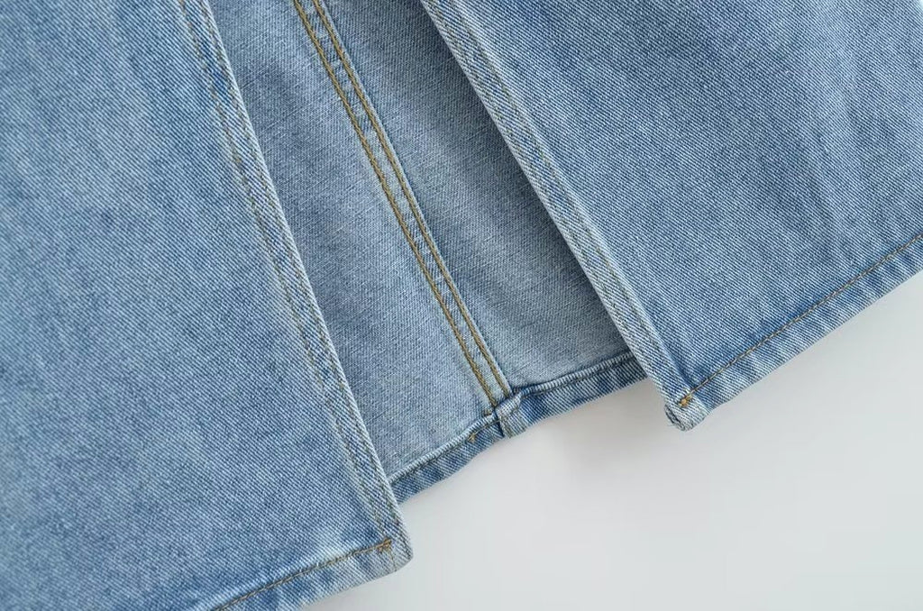 A1. Front Slit Hem Lock Street Denim Skirt - enhanced image 7