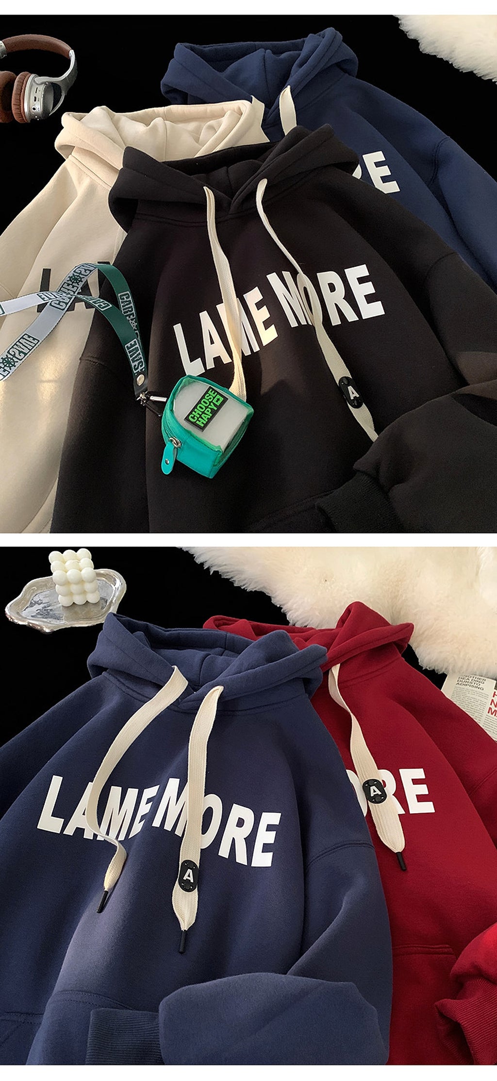 American-style Heavy Hooded Sweater Men's Fleece-lined Thickened - enhanced image 7