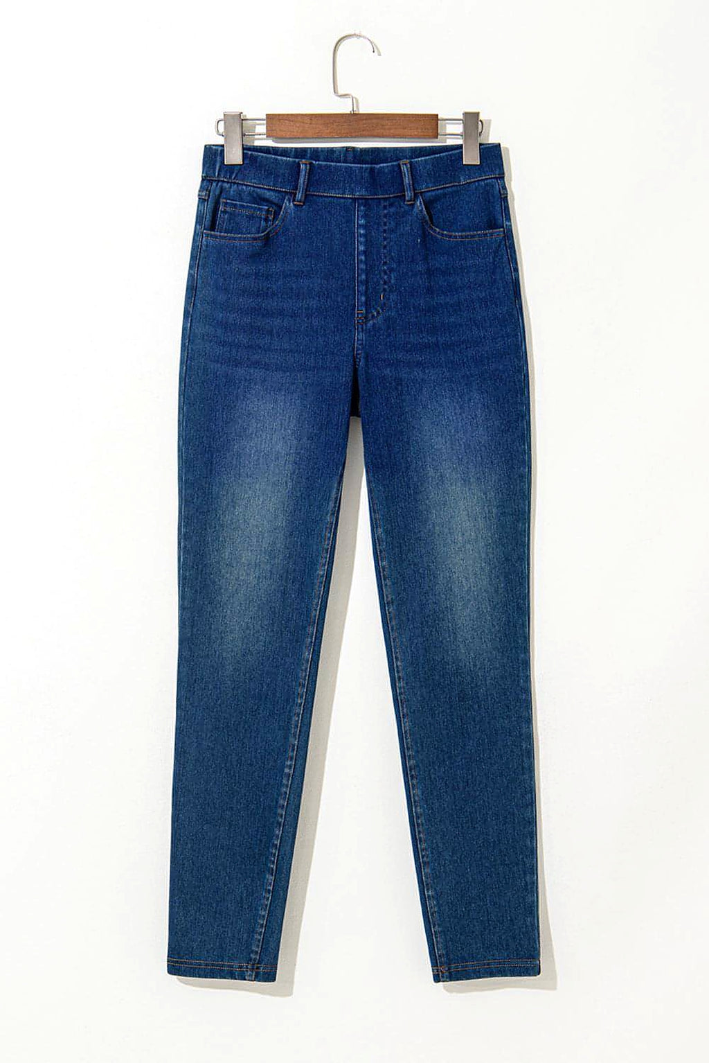 Ashleigh Blue Multiple Pockets Straight Leg Washed Stretchy Knit Casual Jeans - enhanced image 7