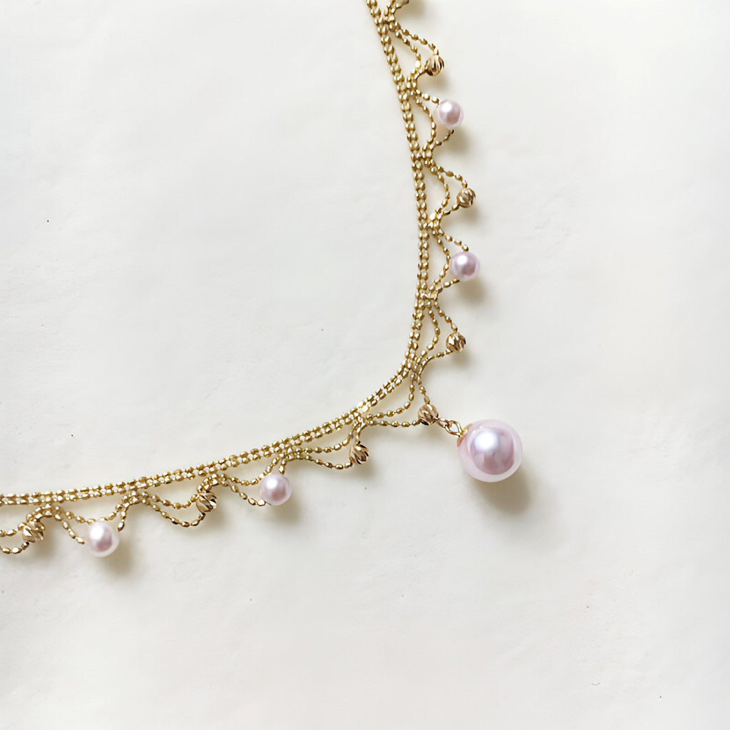 Aurora 18K Gold Lace Pearl Necklace - Sea Elegance - enhanced image 7