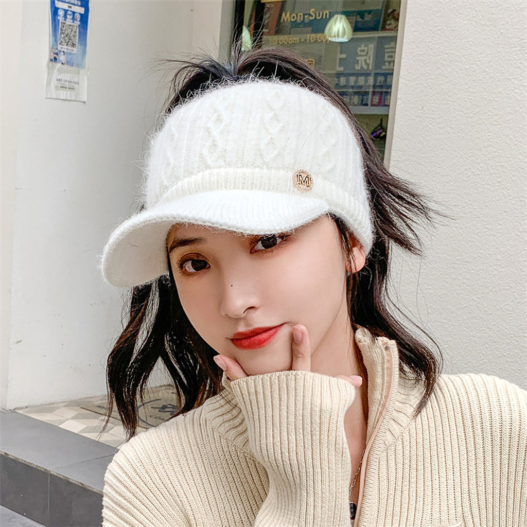 Autumn And Winter Korean Style Versatile Knitted Rabbit Fur Knitted Hat Fleece-lined Thick Warm Earflaps Peaked Cap - enhanced image 7