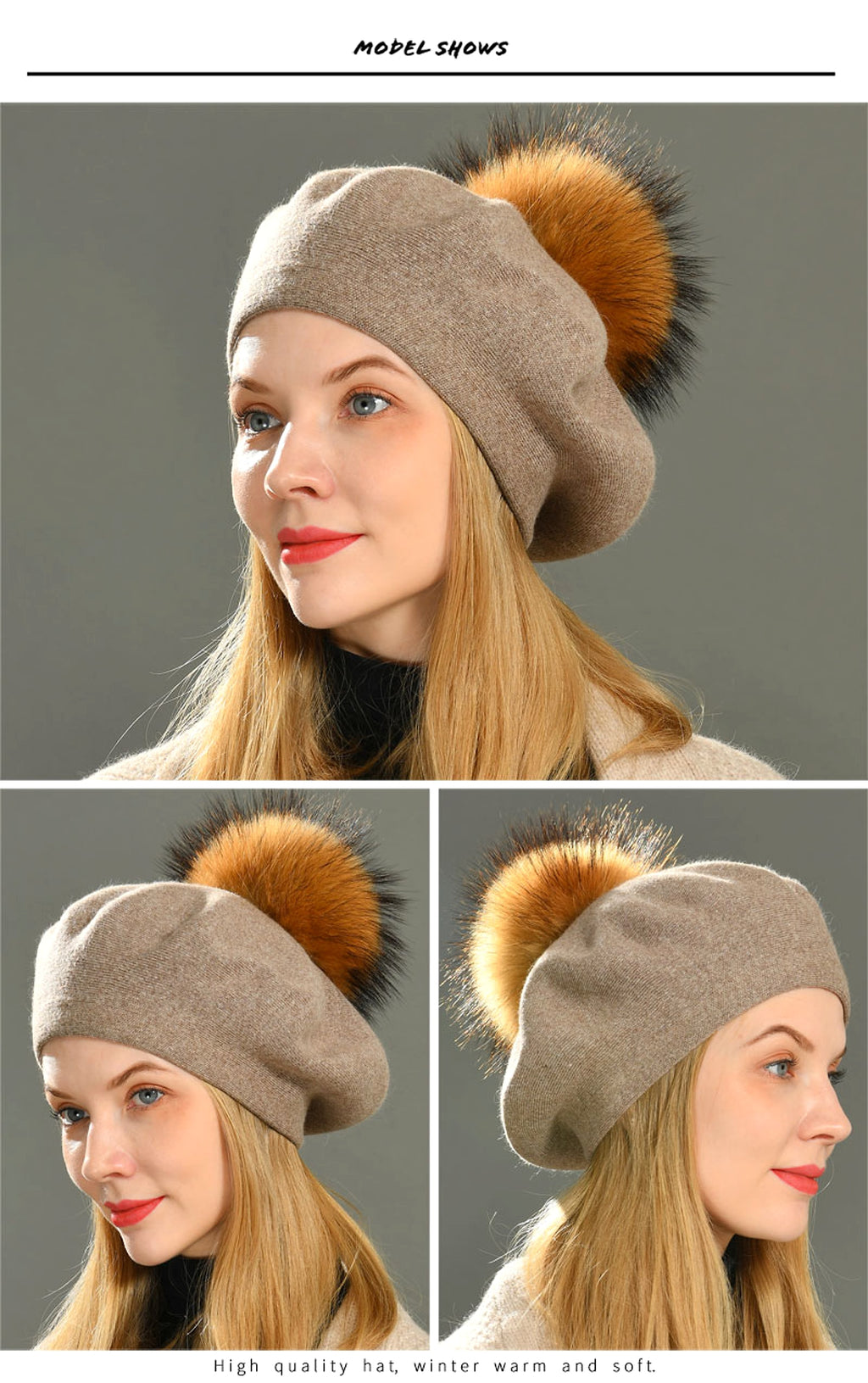 Autumn Winter Berets Hat Women Casual Knitted Wool Beret Wit - enhanced image 7