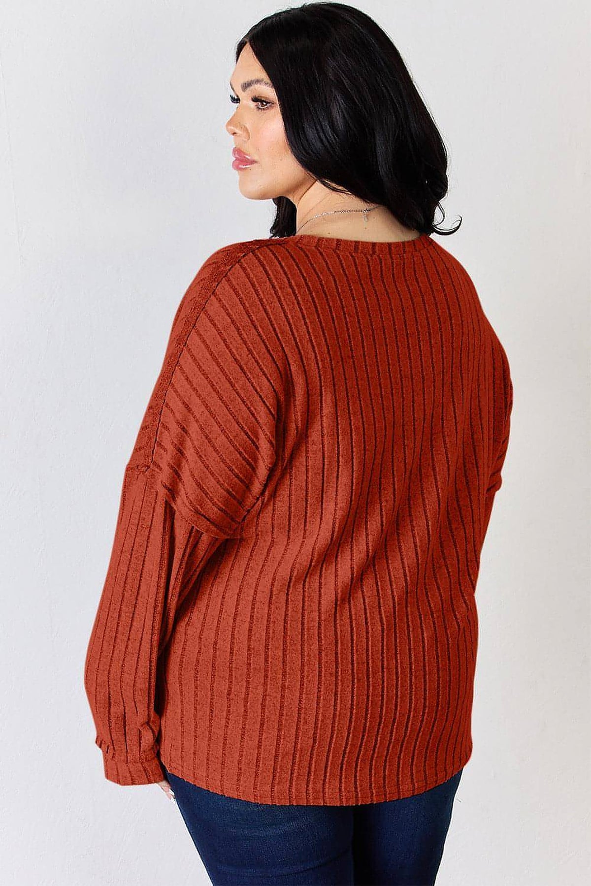 Basic Bae Full Size Ribbed Half Button Long Sleeve T-Shirt - enhanced image 7