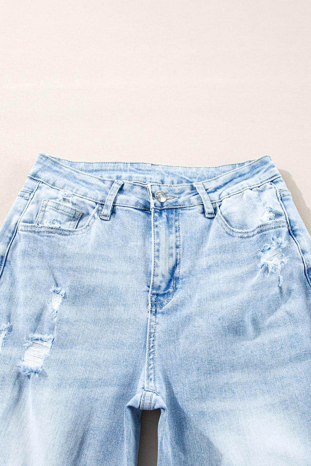 Beau Blue Light Wash Distressed Flare Jeans - enhanced image 7