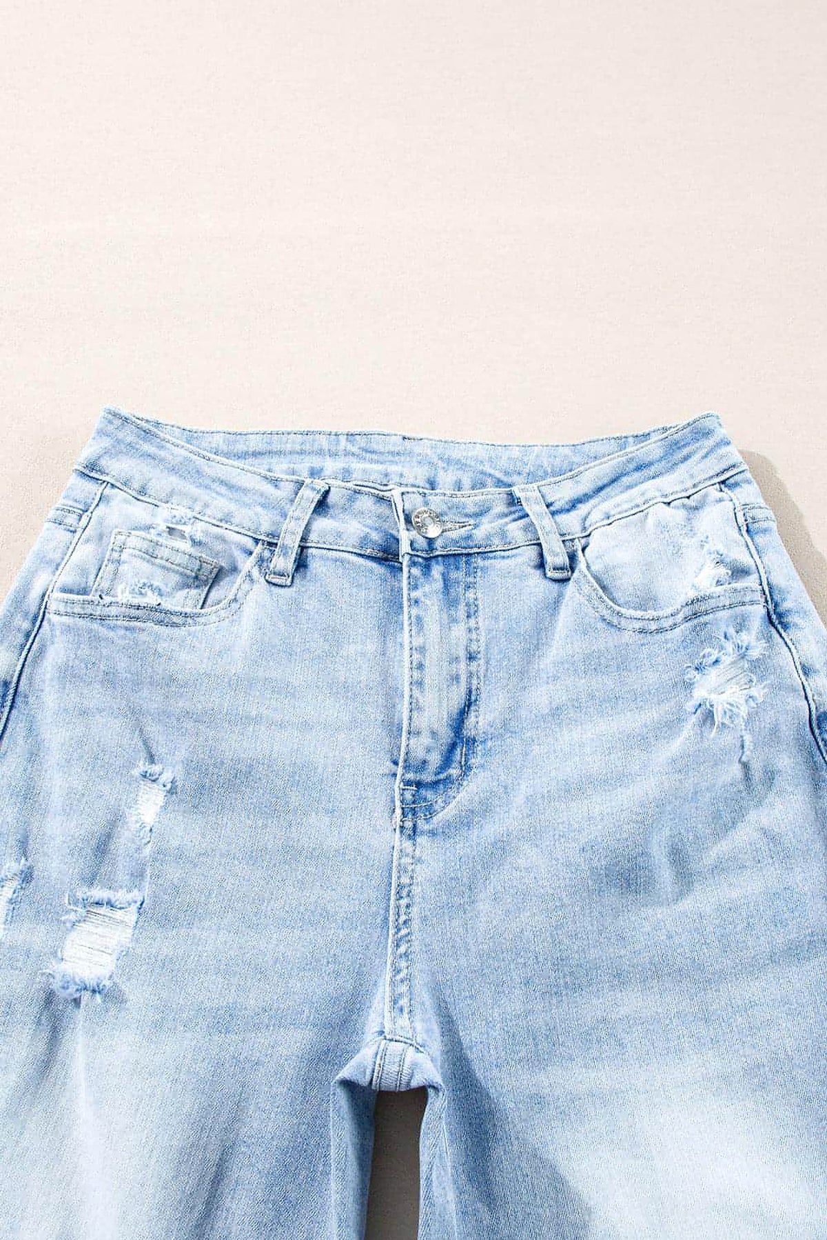 Beau Blue Light Wash Distressed Flare Jeans - enhanced image 7