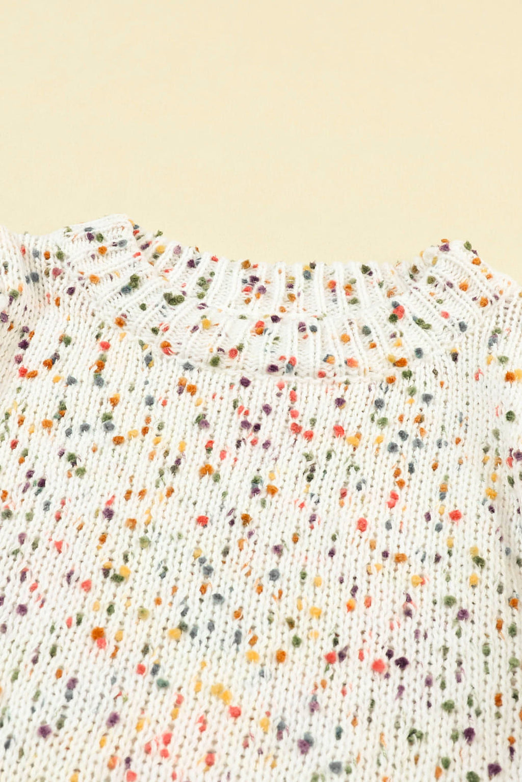 Beige Colorful Confetti Dots Cable Knit Crew Neck Sweater - enhanced image 7