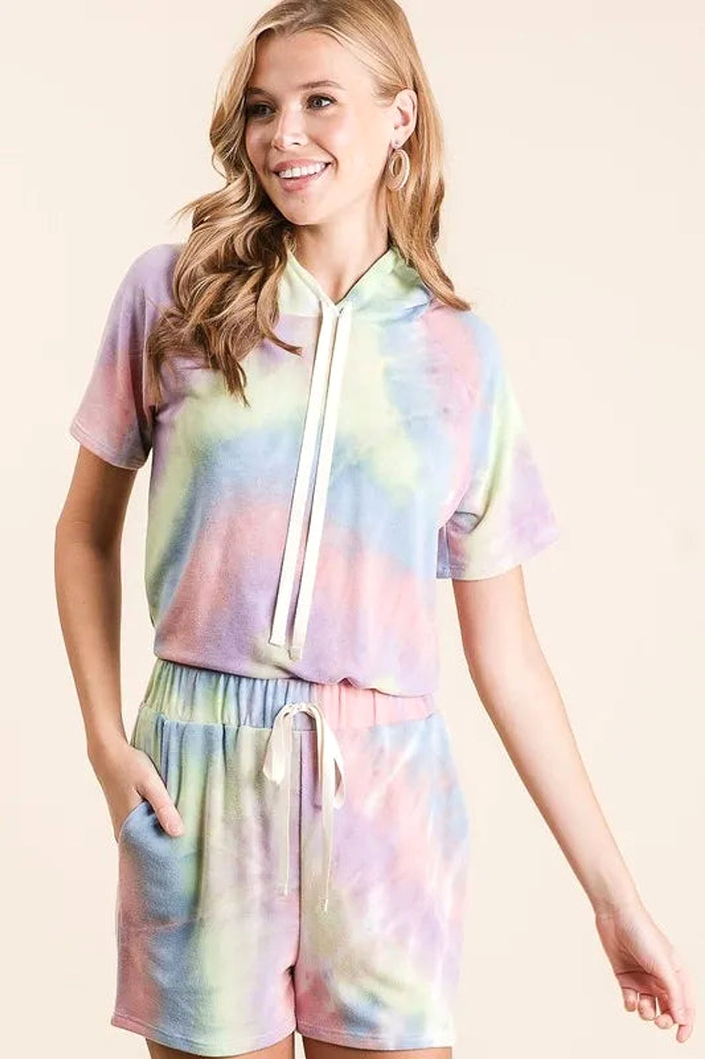 BiBi Tie Dye French Terry Casual Shorts with Twill Tape - enhanced image 7