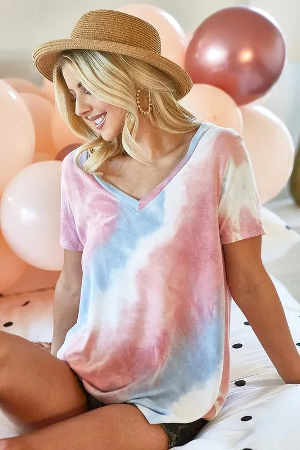 BiBi Tie Dye French Terry V Neck Top - enhanced image 7