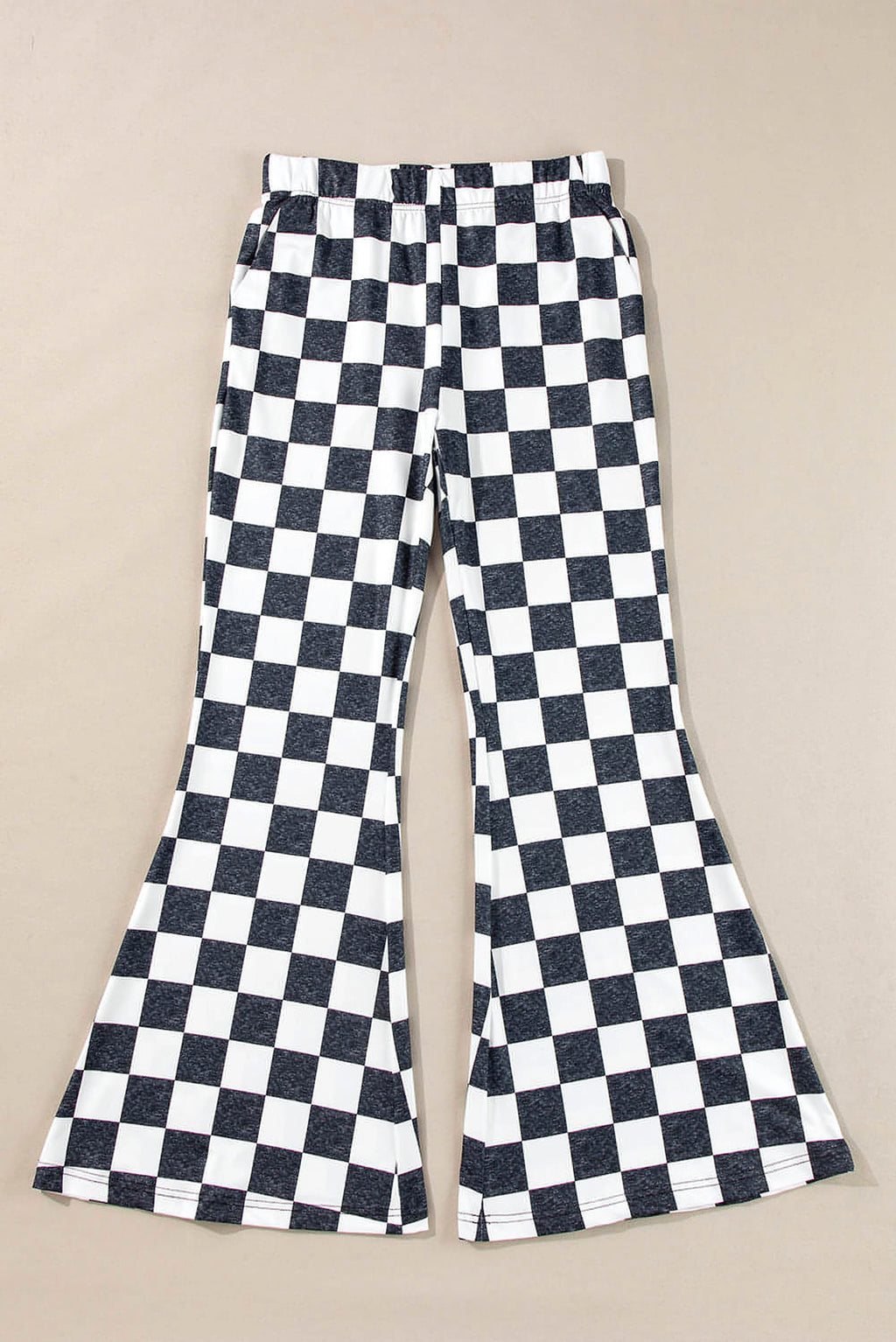 Black Checkerboard High Rise Casual Flared Pants - enhanced image 7