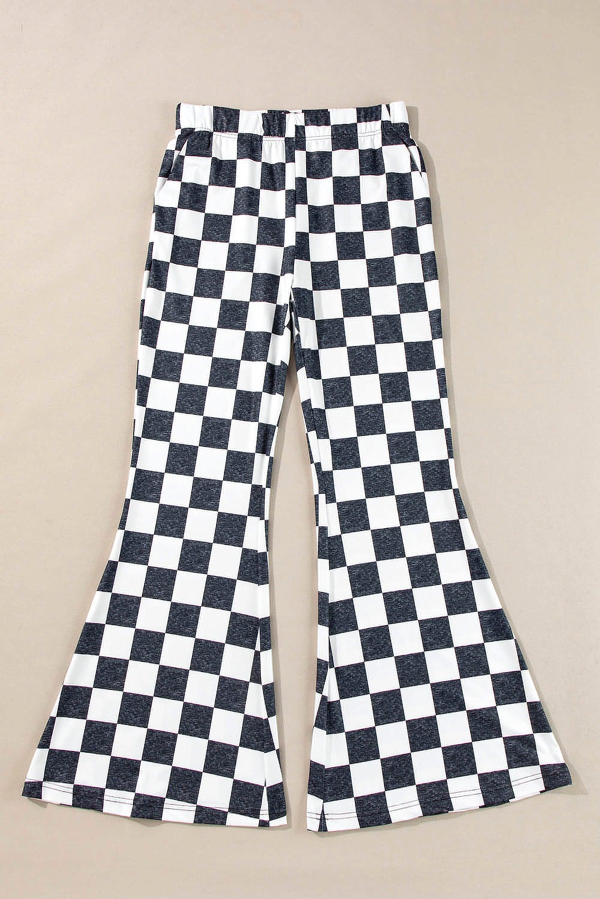 Black Checkerboard High Rise Casual Flared Pants - enhanced image 7