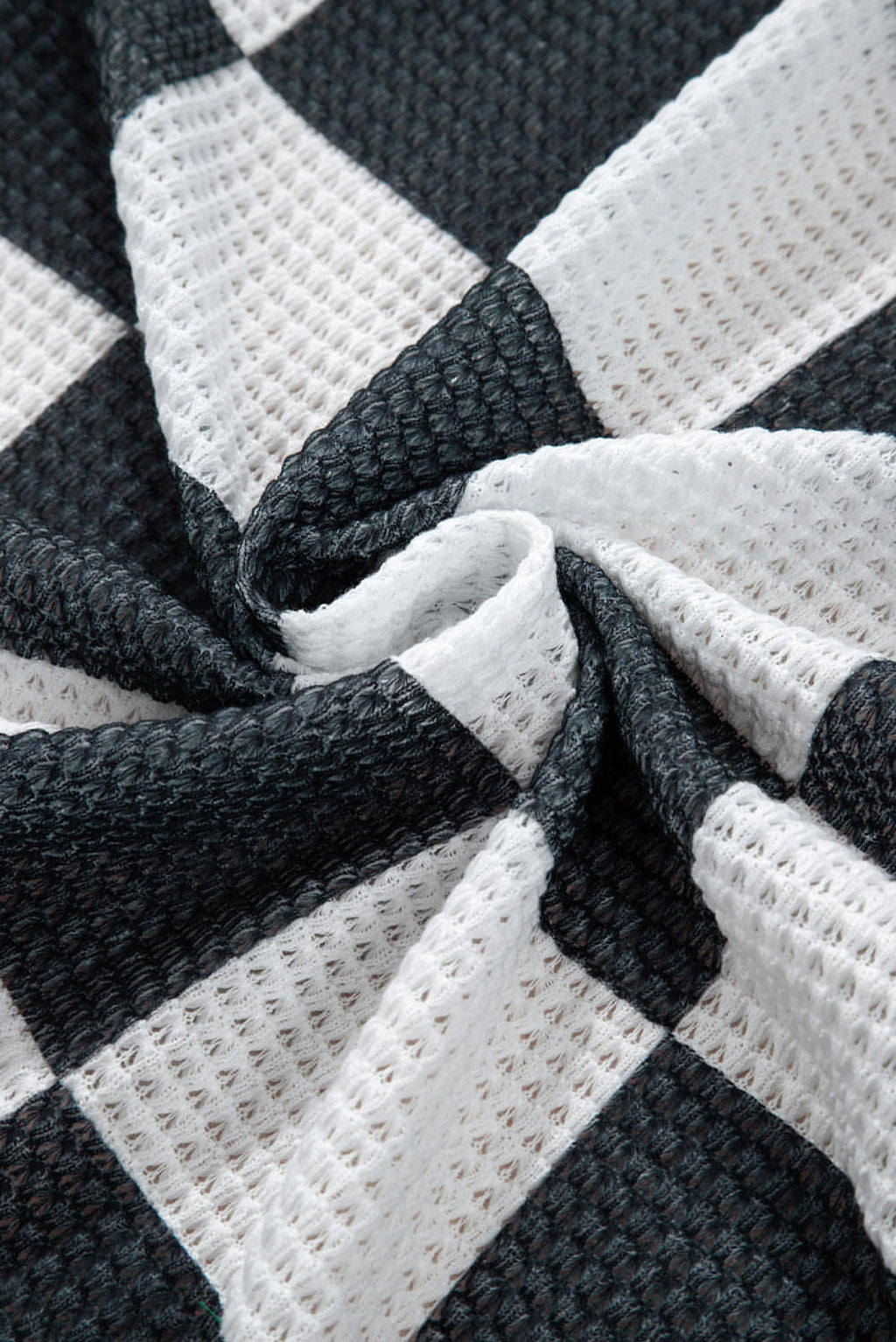 Black Checkered Waffle Knit Thumbhole Open Front Cardigan - enhanced image 7