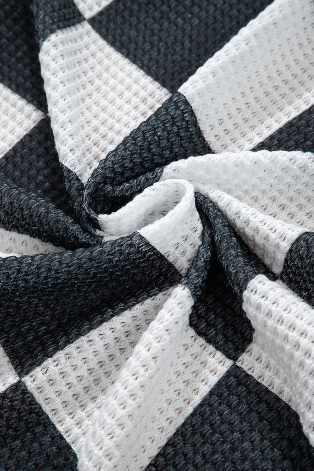 Black Checkered Waffle Knit Thumbhole Open Front Cardigan - enhanced image 7