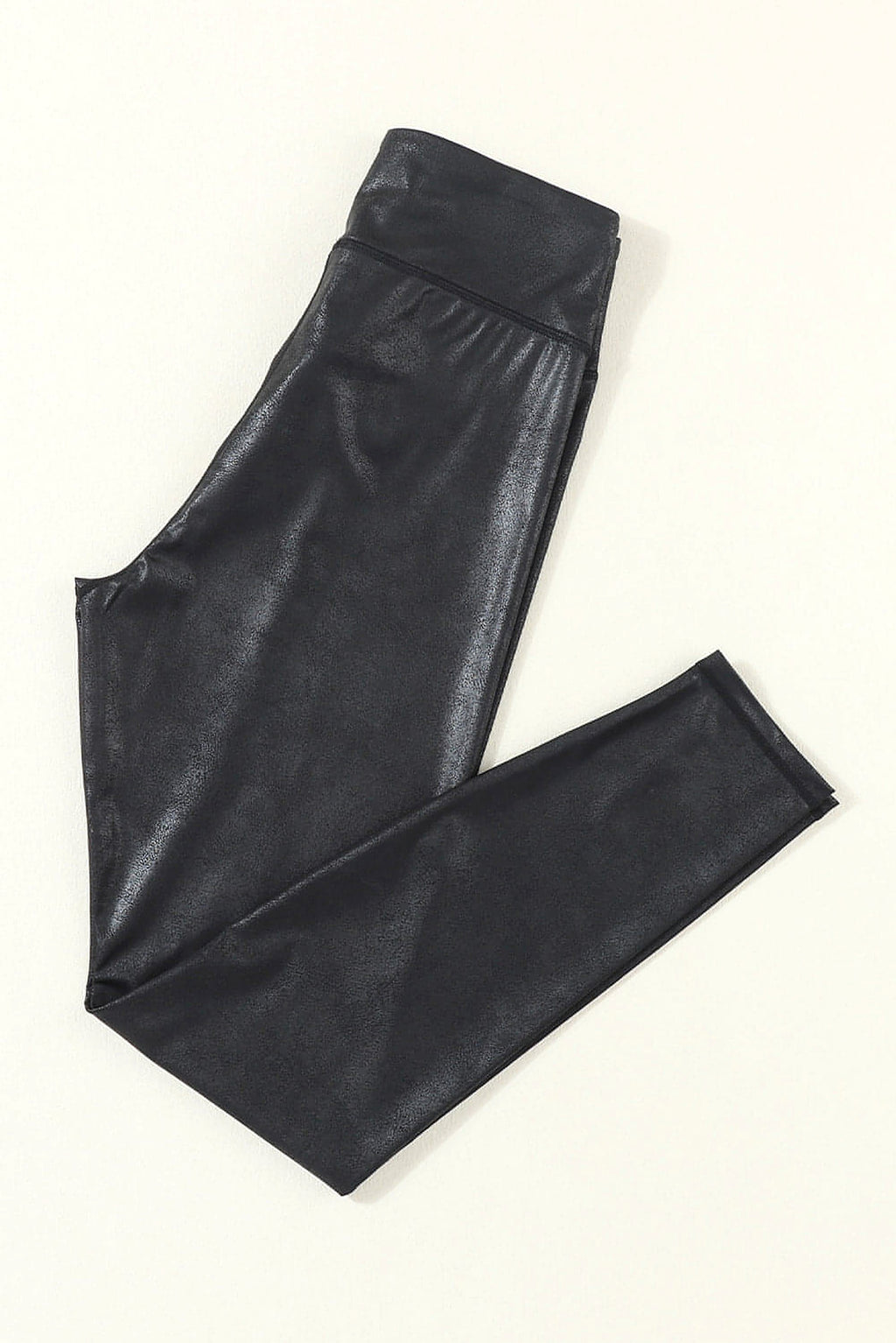 Black Crossed Dip Waist Sleek Leather Leggings - enhanced image 7