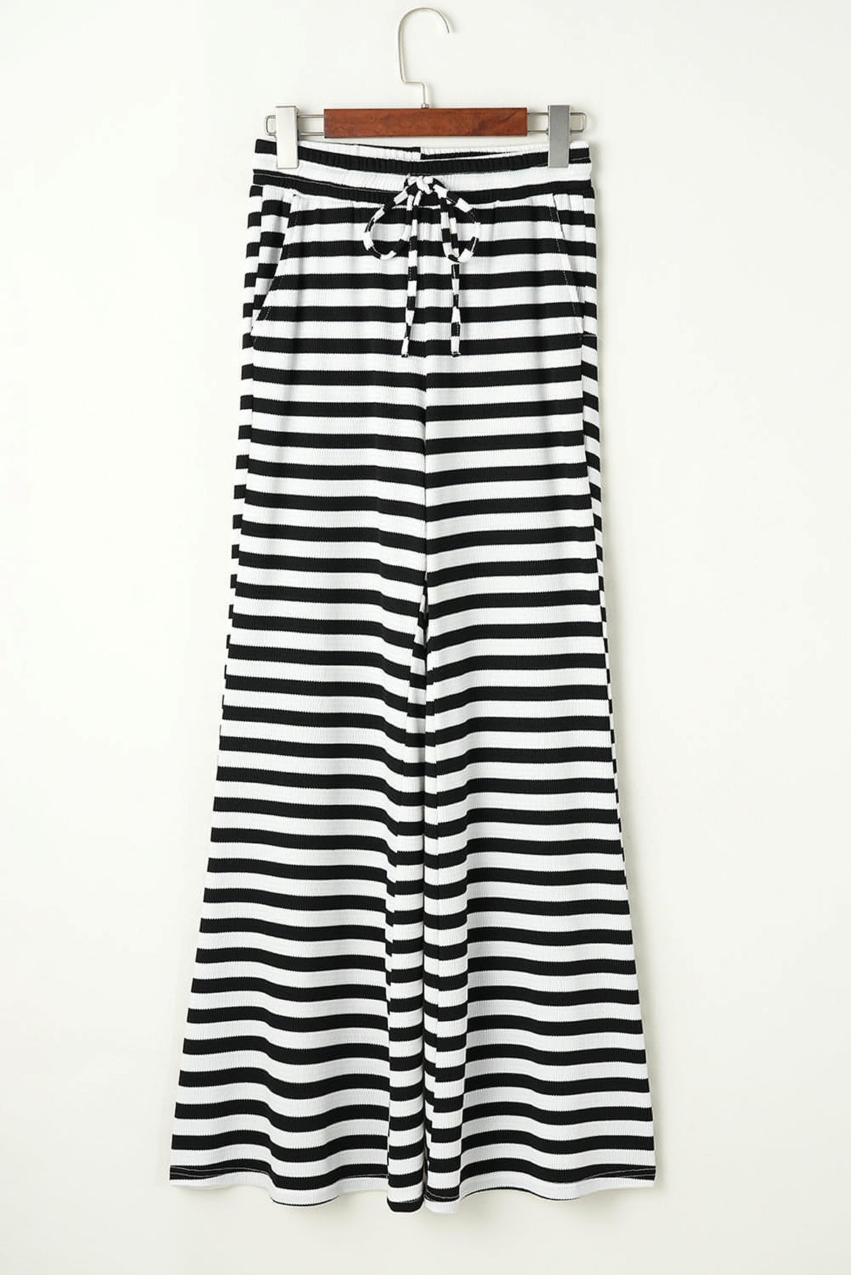 Black Stripe Lace-up Waist Casual Flared Pants - enhanced image 7