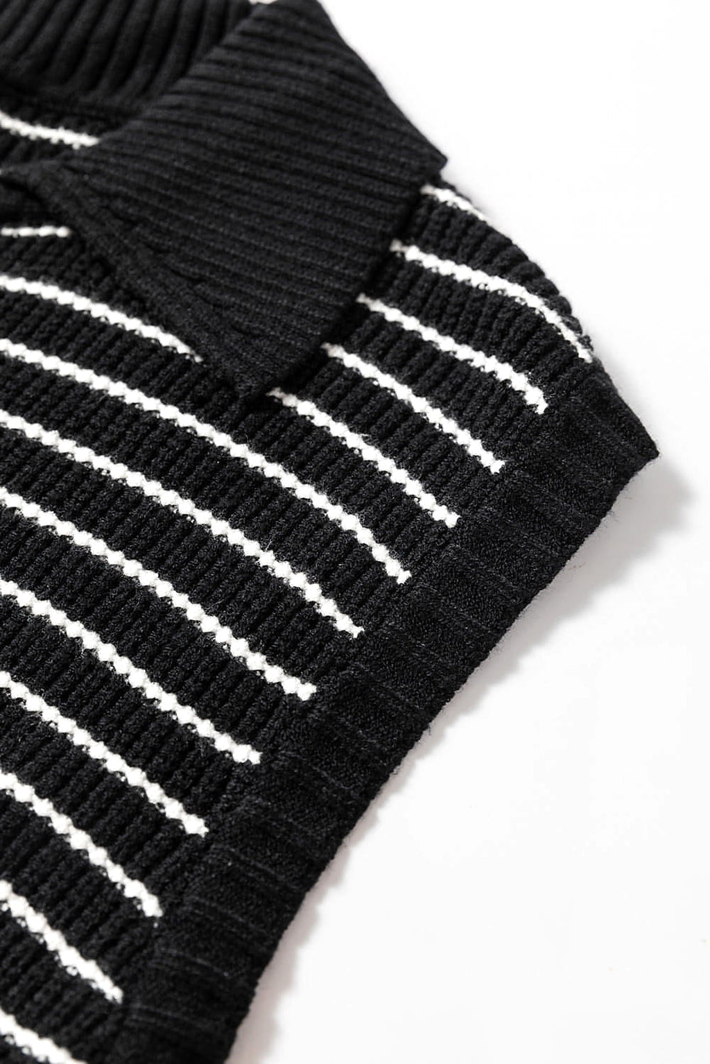 Black Stripe Turn-down V Neck Sweater Tank Top - enhanced image 7