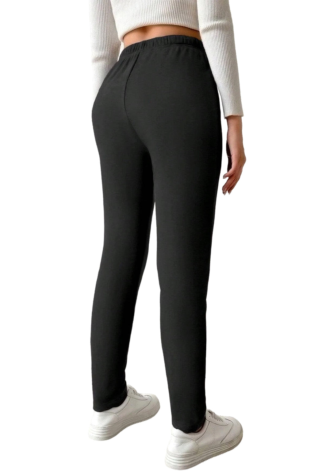 Black Thermal Lined Drawstring High Waist Leggings - enhanced image 7