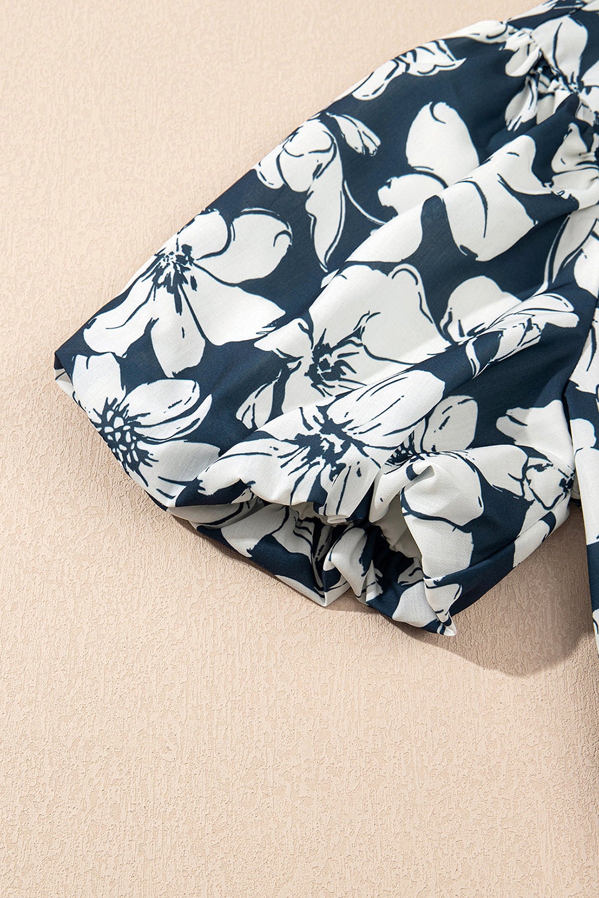 Blue Floral Short Puff Sleeve Summer Shirt - enhanced image 7