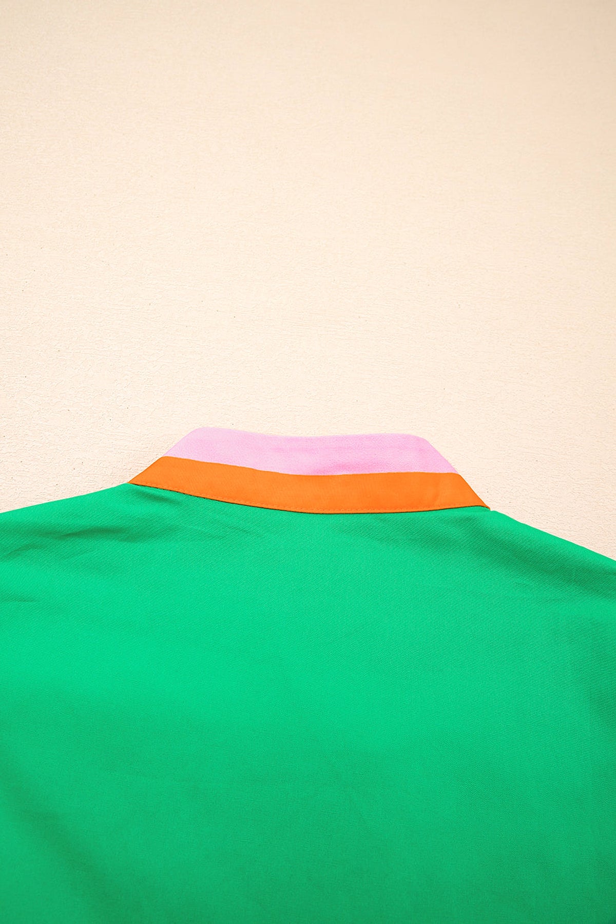 Bright Green Contrast Striped V Neck Collision Short Puff Sleeve Blouse - enhanced image 7