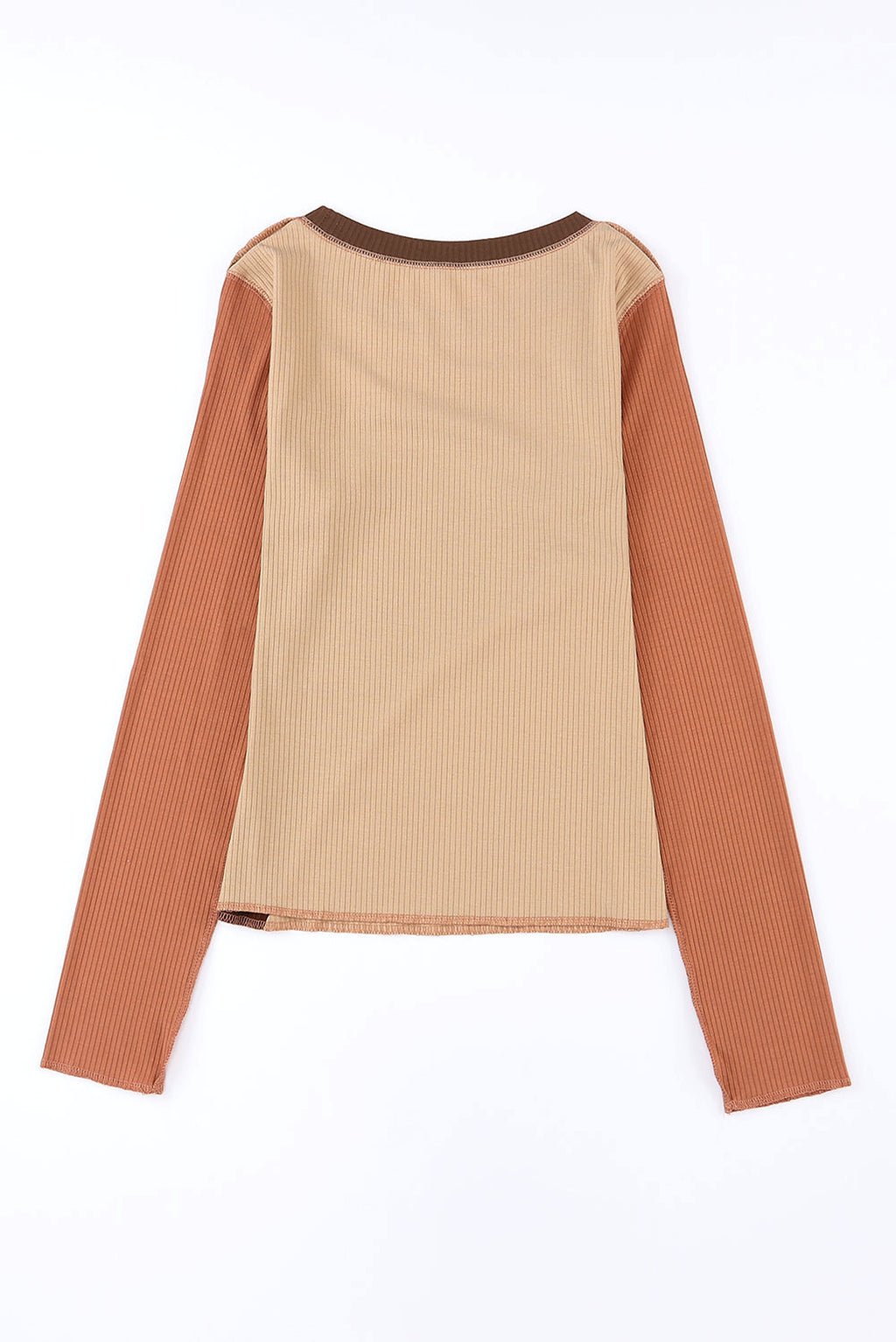 Brown Expose Seam Color Block Ribbed Knit Top - enhanced image 7