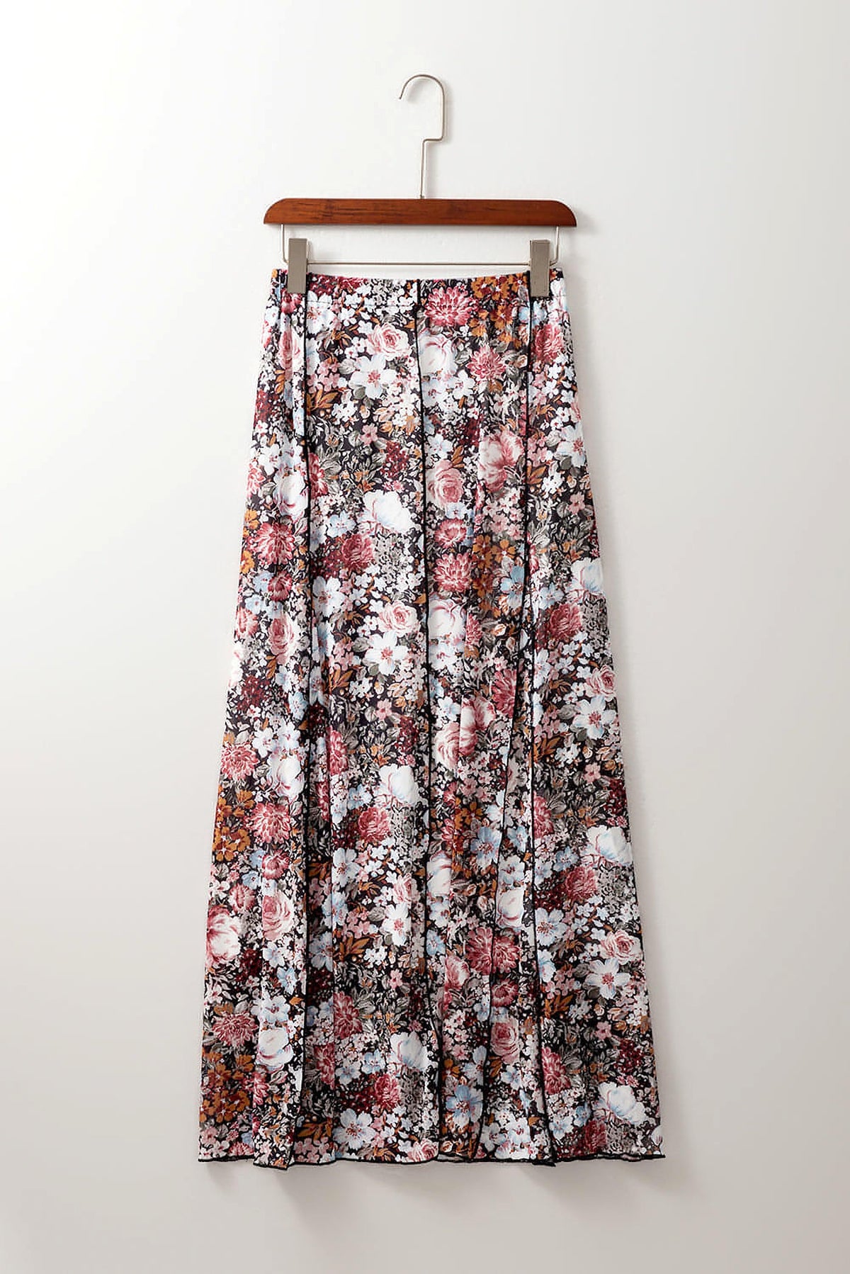 Brown Floral Print High Waist Maxi Skirt - enhanced image 7