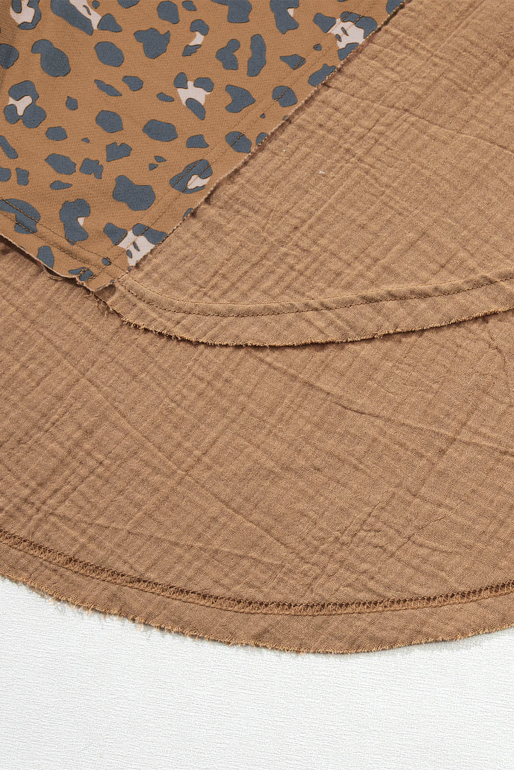 Brown Printed Raw Edge Leopard Patchwork Oversized Blouse - enhanced image 7