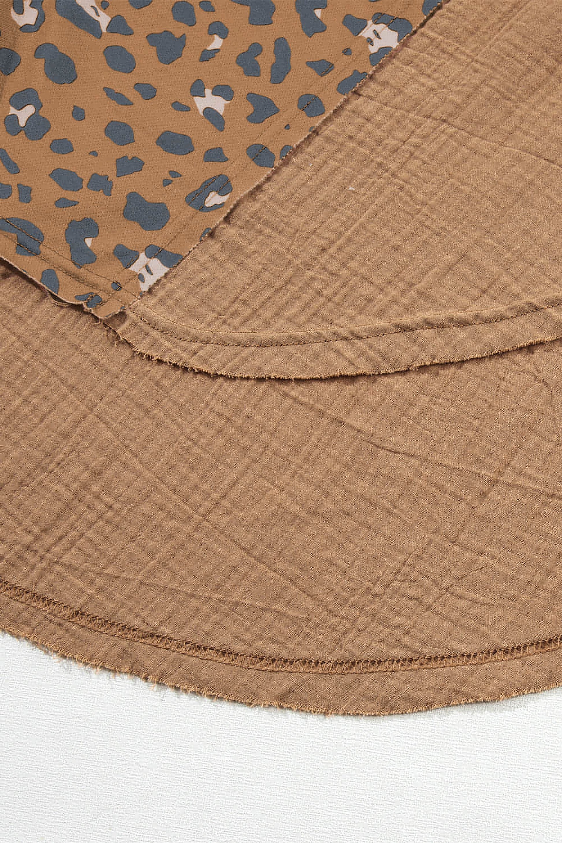 Brown Printed Raw Edge Leopard Patchwork Oversized Blouse - enhanced image 7