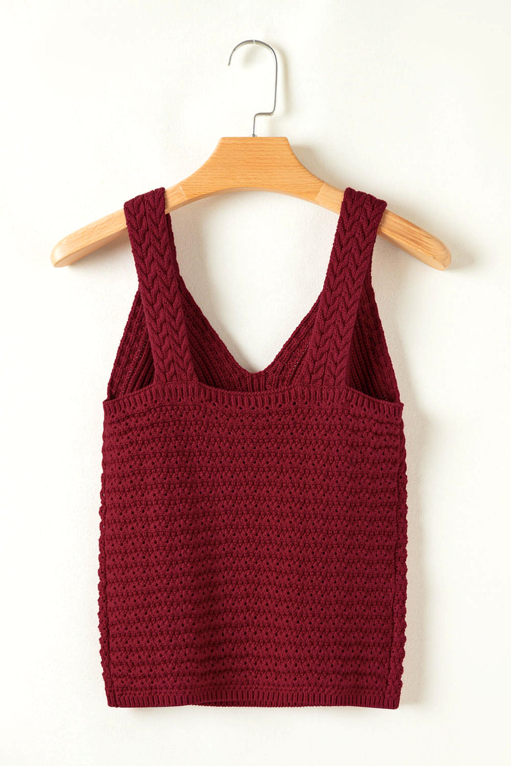 Burgundy Cable Knit Pointelle Slim Fit V Neck Sweater Vest - enhanced image 7