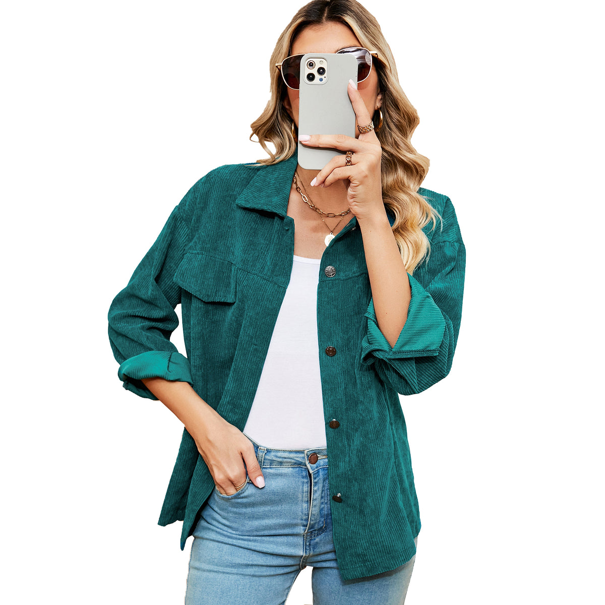 Button Corduroy Long Sleeve Baggy Coat Women's Clothing - enhanced image 7