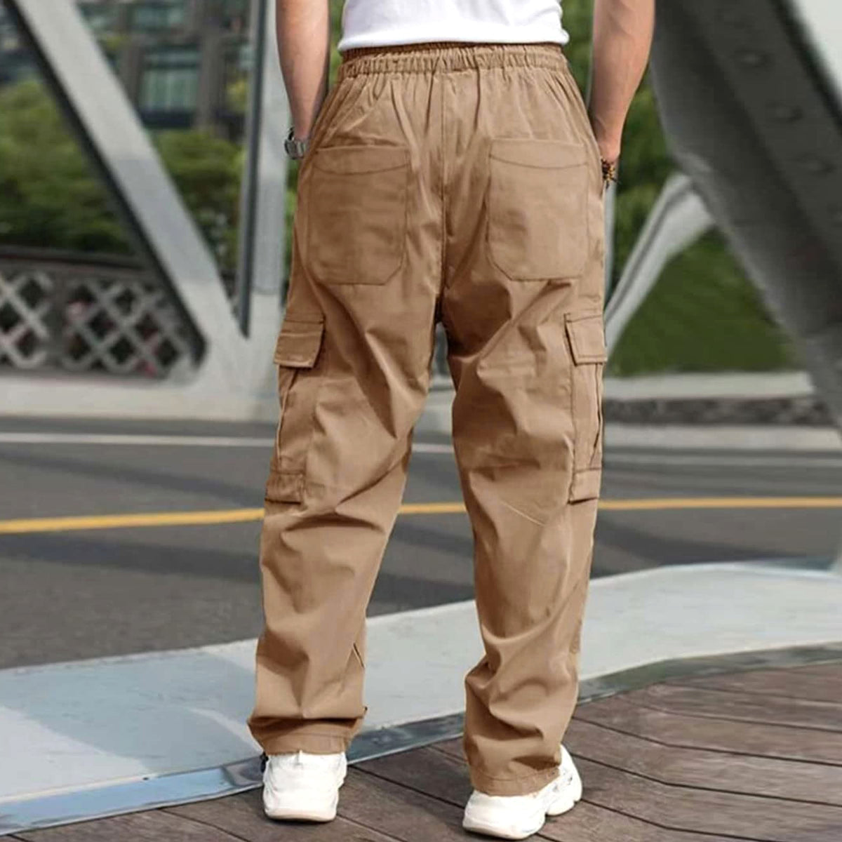 Casual Cargo Pants For Men Loose Straight Drawstring Waist Trousers With Pockets - enhanced image 7