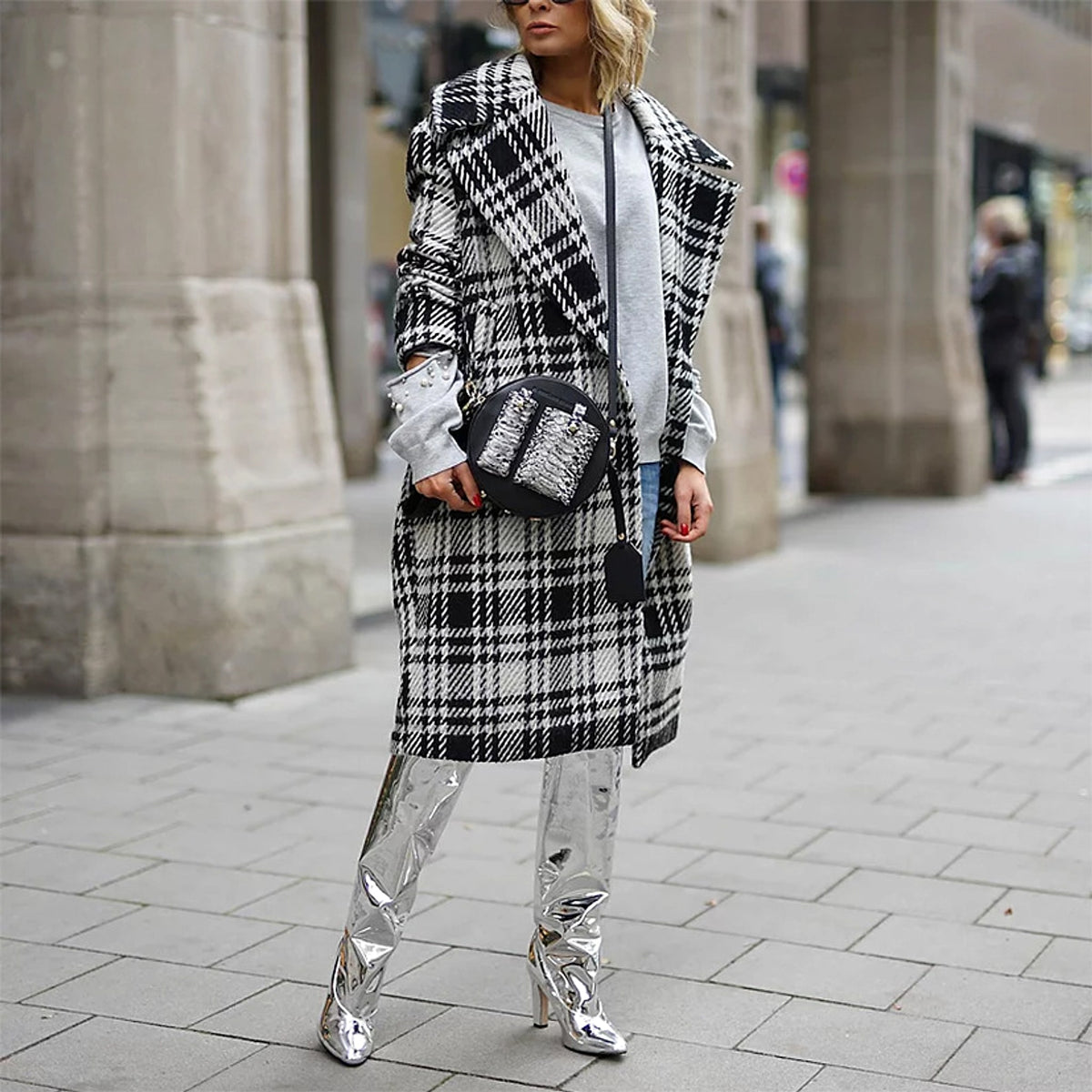 Check Color Jacket With Turn Over Collar - enhanced image 7