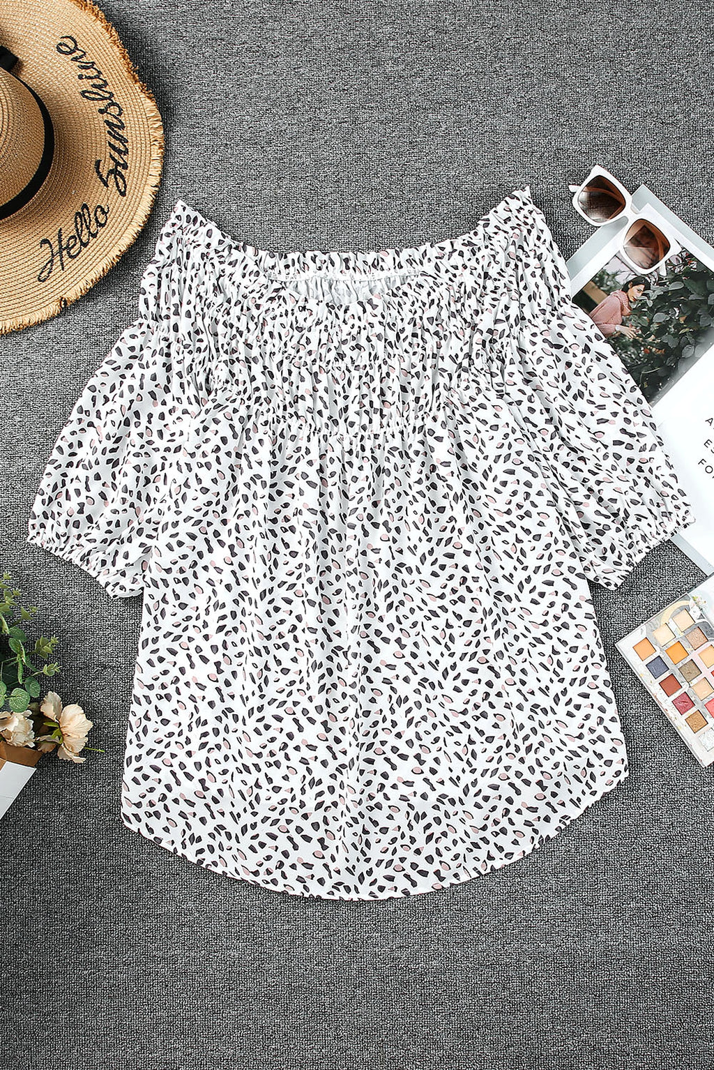 Cheetah Spotted Plus Size Off Shoulder Blouse - enhanced image 7