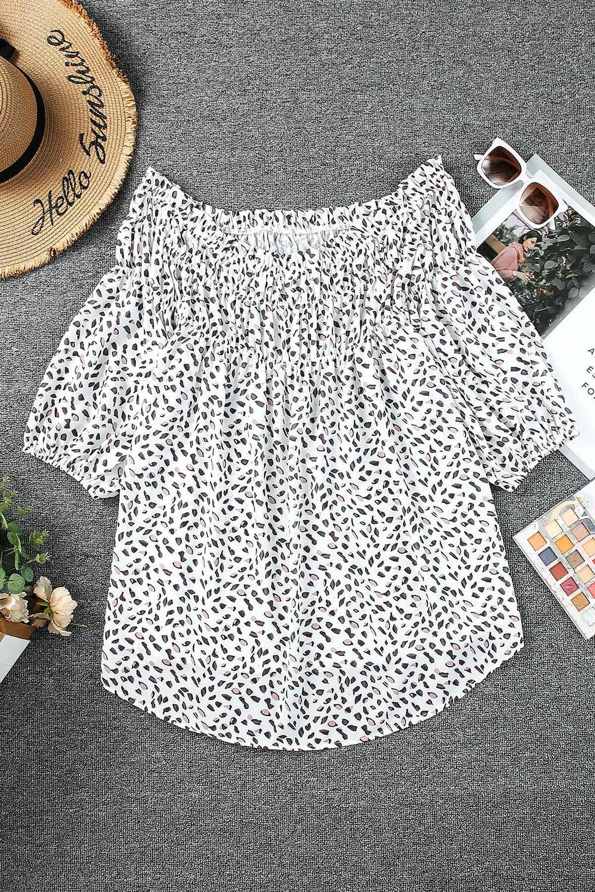 Cheetah Spotted Plus Size Off Shoulder Blouse - enhanced image 7