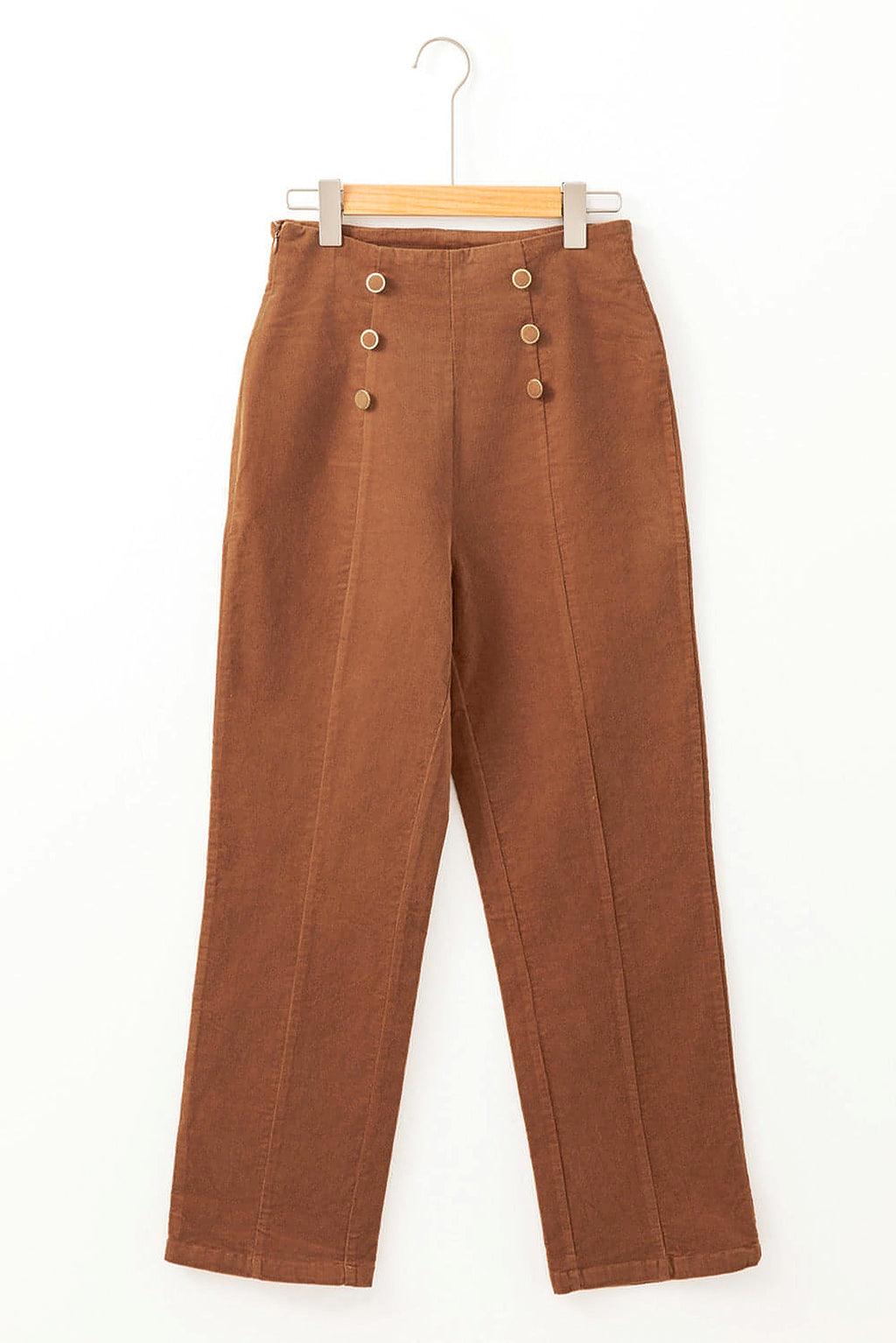 Chestnut Solid Color Double Breasted Straight Leg Pants - enhanced image 7