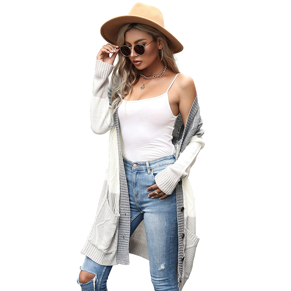 Color Matching Cardigan Sweater Coat Women - enhanced image 7
