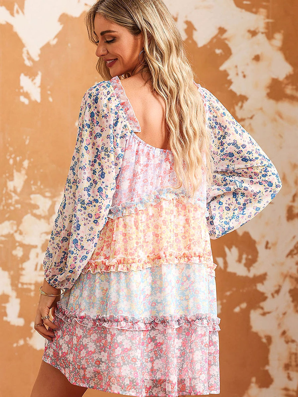 Color Matching Floral Dress Women's Pullover - enhanced image 7