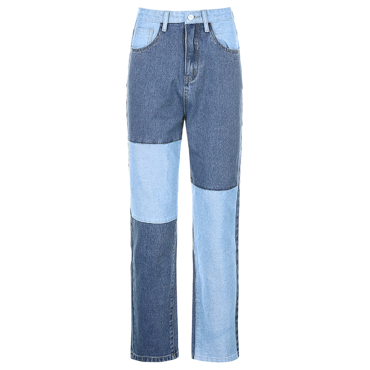 Contrasting Stitching High-rise Straight-leg Jeans Women - enhanced image 7