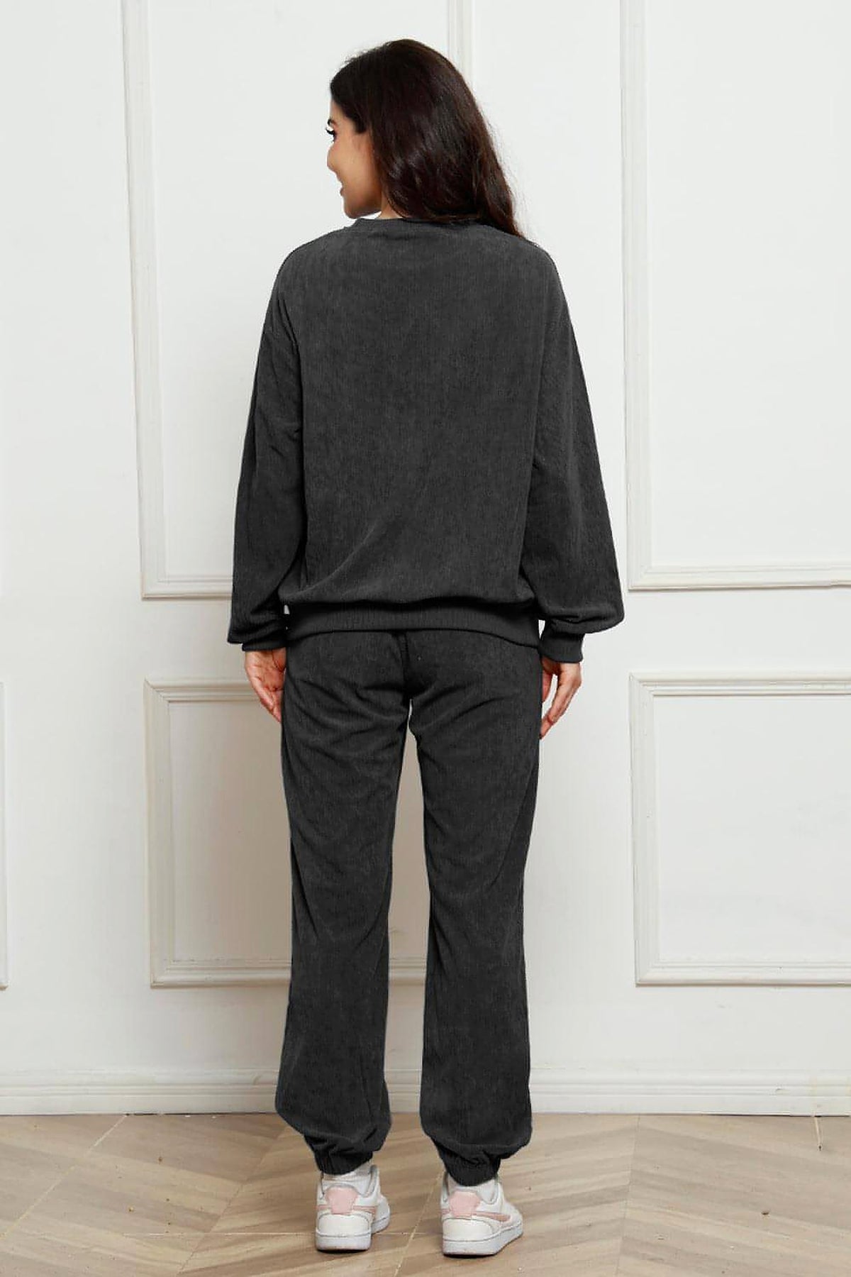 Corduroy Round Neck Sweatshirt and Sweatpants Set - enhanced image 7