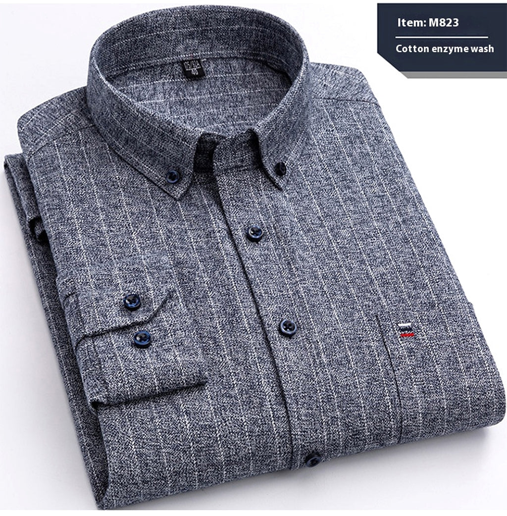 Cotton Long-sleeved DressShirt Plaid Business Slim Fit - enhanced image 7