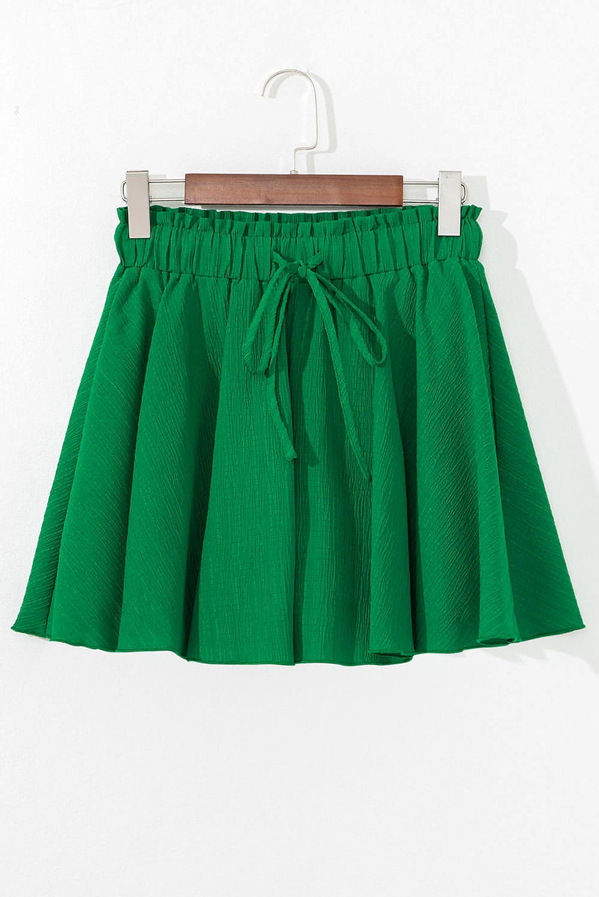 Dark Green Textured Frilled Lace-up High Waist Ruffle Wide Leg Shorts - enhanced image 7