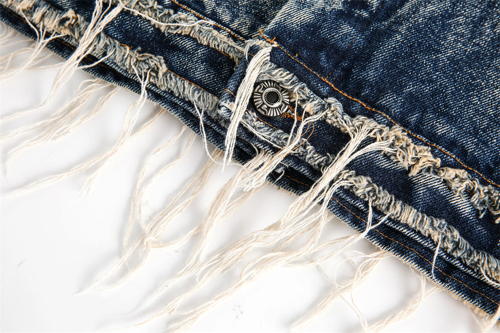 Denim Cargo Pants Jacket Men And Women Heavy Industry Washed And Worn - enhanced image 7
