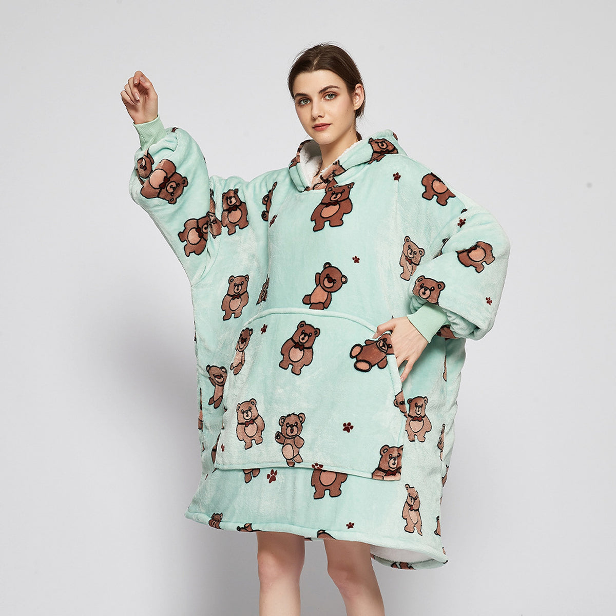 Double Layer Lazy Blanket Pullover Flannel Hooded Double Layer Sweater Women - enhanced image 7