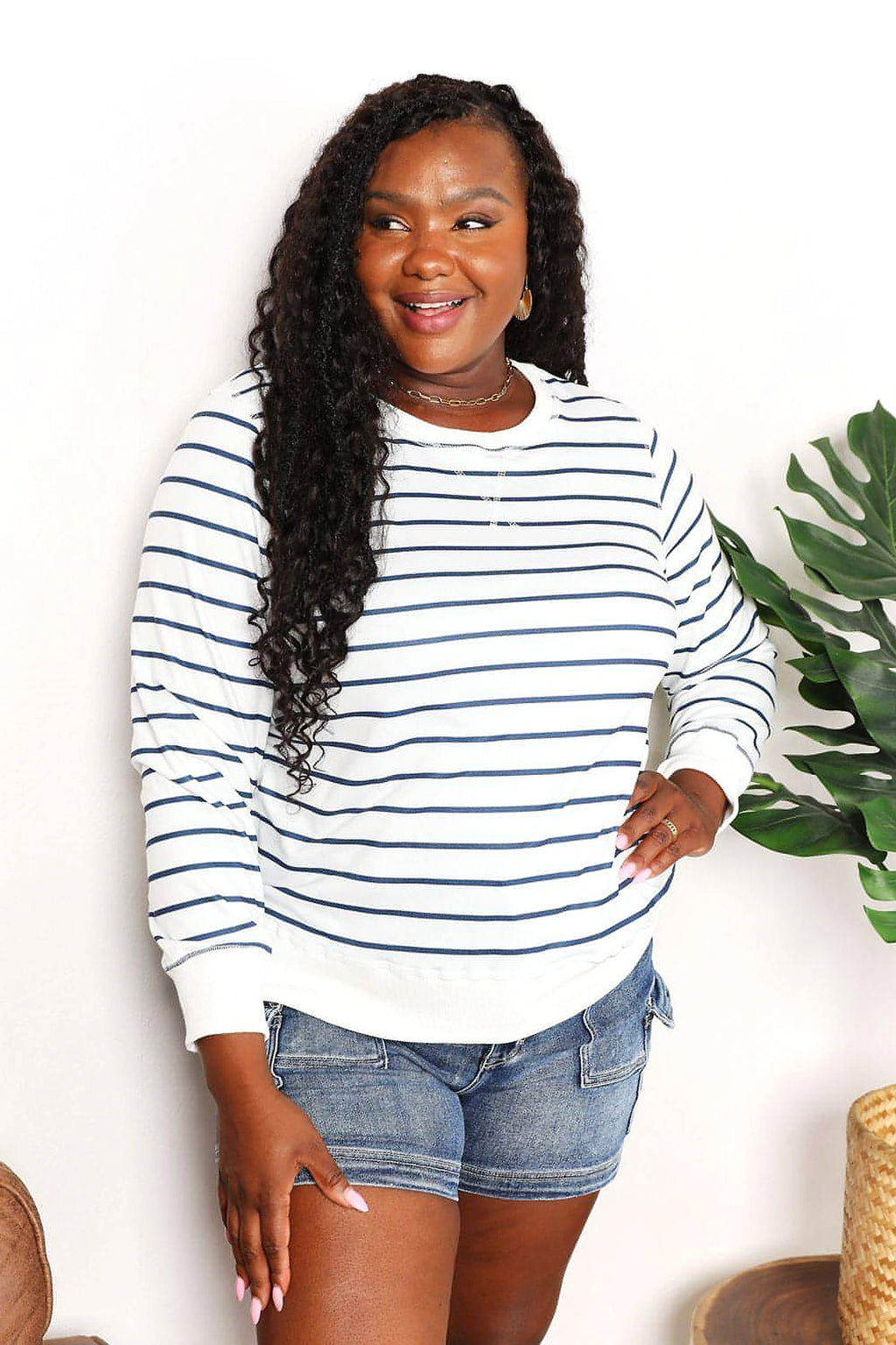 Double Take Striped Long Sleeve Round Neck Top - enhanced image 7