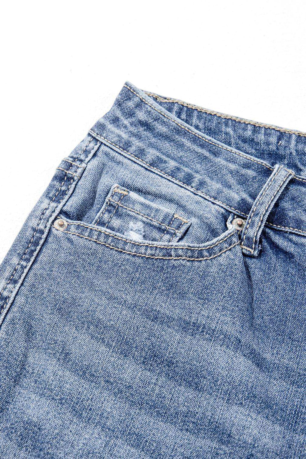 Dusk Blue High Rise Ripped Distressed Hem Flared Jeans - enhanced image 7