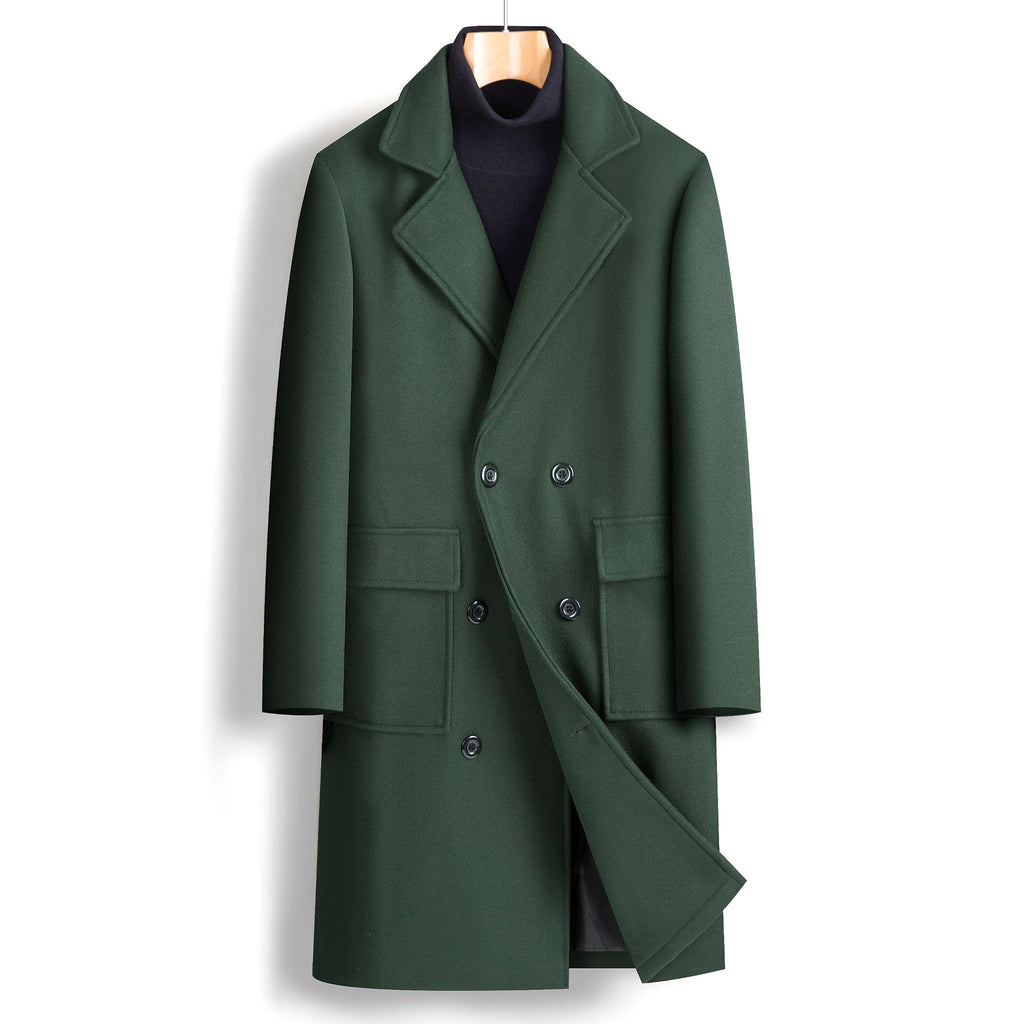 Fall Winter Men Double Breasted Mid-length Trench Coat - enhanced image 7