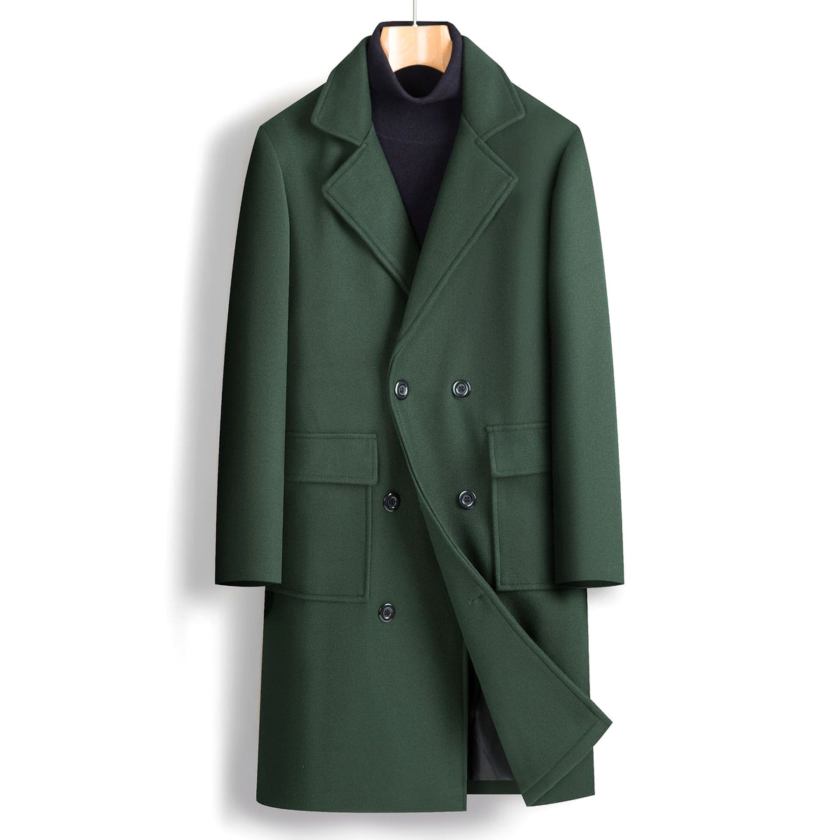 Fall Winter Men Double Breasted Mid-length Trench Coat - enhanced image 7
