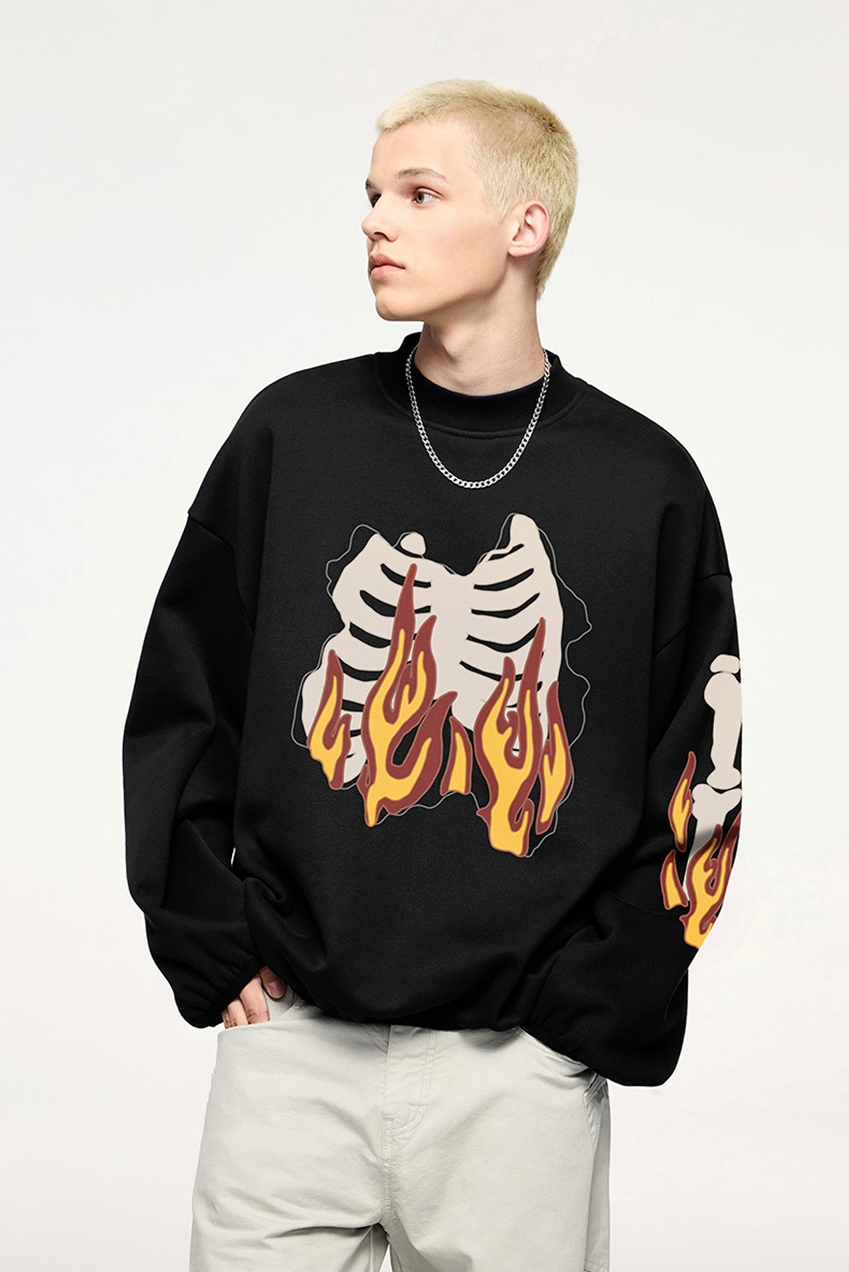Fire Bone Round Neck Hoodie Short - enhanced image 7
