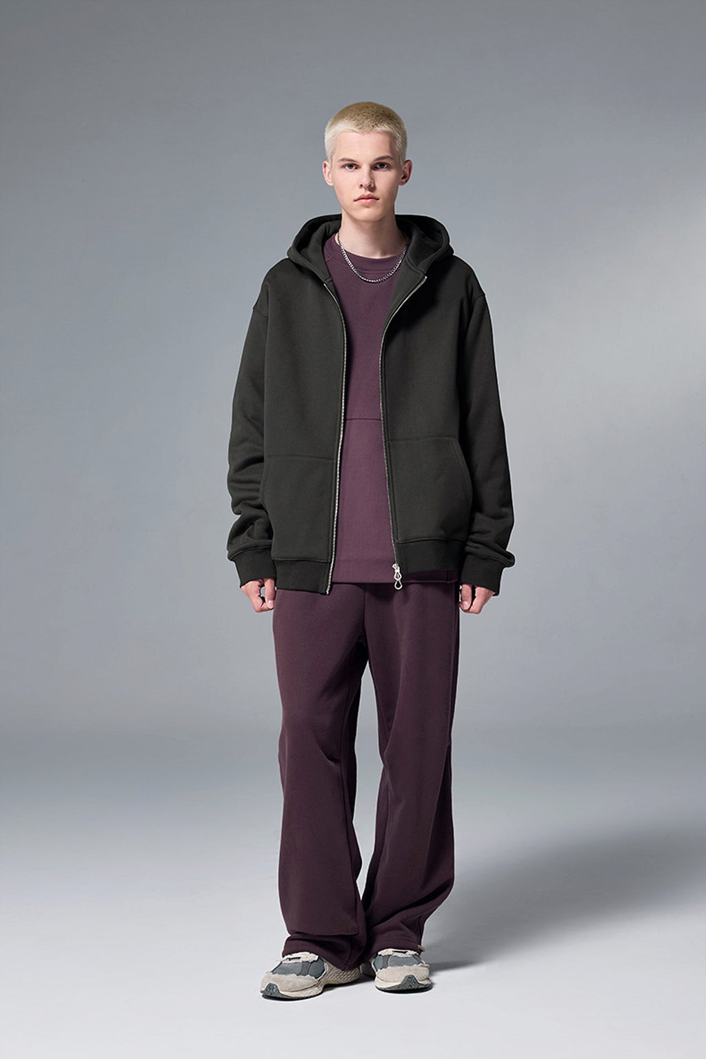 Flame Single-layer Fleece-lined Hooded Jacket Solid Color Double-headed Zipper Jacket - enhanced image 7